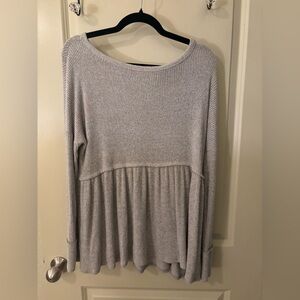 Final Touch Light Gray Ribbed Knit Sweatshirt - Cozy, Winter, USA Made